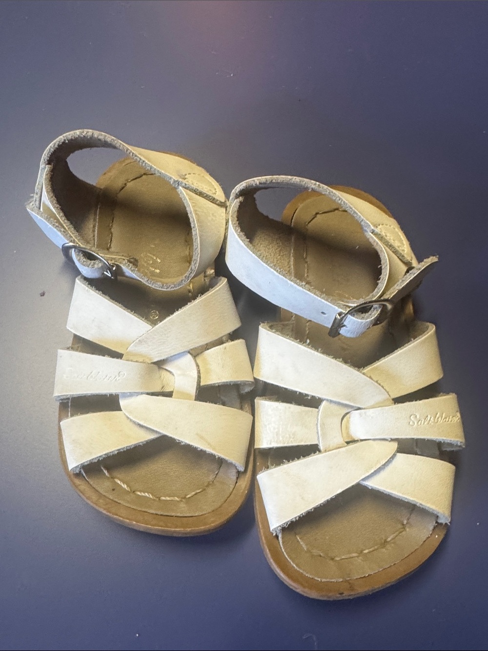 Salt Water Sandals by Hoy Cream Leather Strappy Kids Sandals
